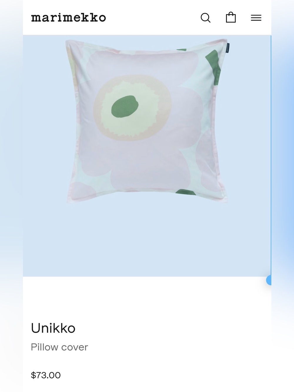 Marimekko Unikko Pastel Pink & Green Floral Pillow Cover 20x20”
